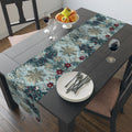 Elegant Blue Chinoiserie Christmas Table Runner: Snowflake & Holly Design for Holiday Dining Decor