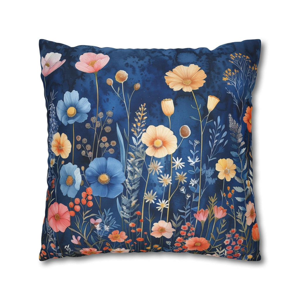 Navy Blue Floral Pillow Cover: Dreamy Garden Accent