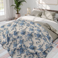 Blue Floral Chinoiserie Fleece Throw Blanket: Elegant Home Decor