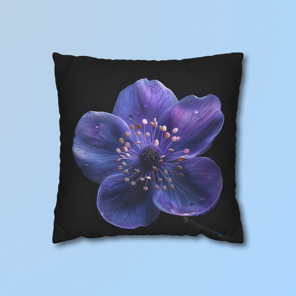Purple Anemone Floral Pillow Cover, Vivid Flower on Black