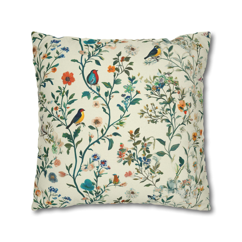 Vintage Chinoiserie Bird Pillow Cover: Cream Floral Botanical Cushion
