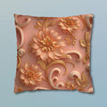 Peach Floral Rococo Pillow Cover: Gold Botanical Accent, Luxury Home Decor