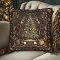 William Morris Christmas Tree Pillow Cover: Burgundy Holiday Tapestry Look