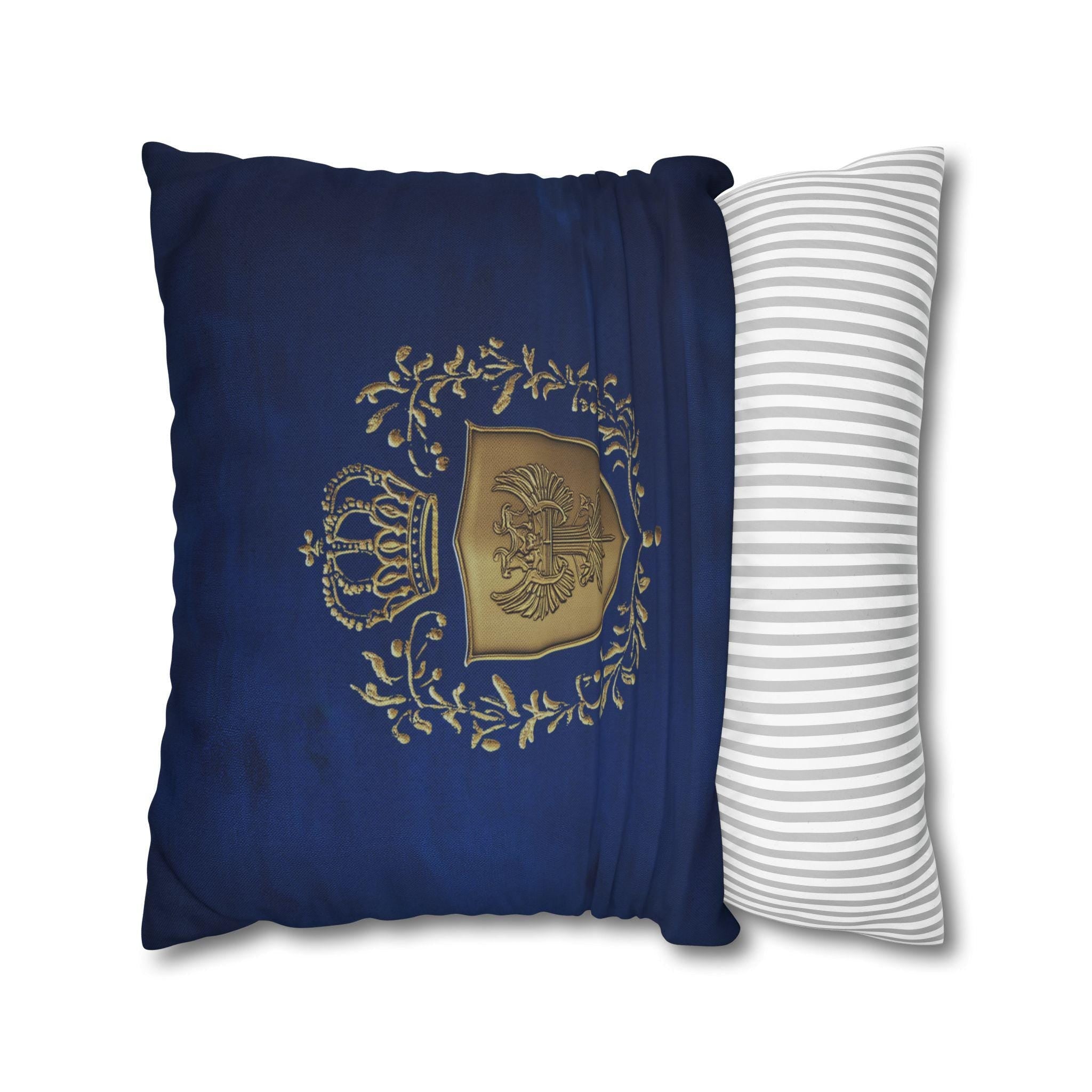 Royal Coat of Arms Pillowcase - Regal Golden Emblem on Royal Blue , Elegant Luxury Decor
