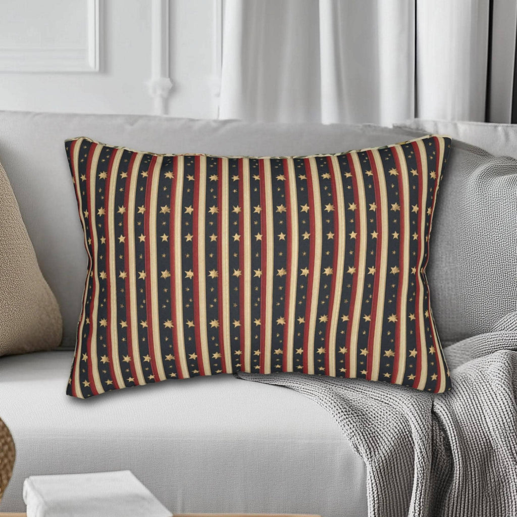 Farmhouse Patriotic Lumbar Pillow: Primitive Americana Stripe Decor