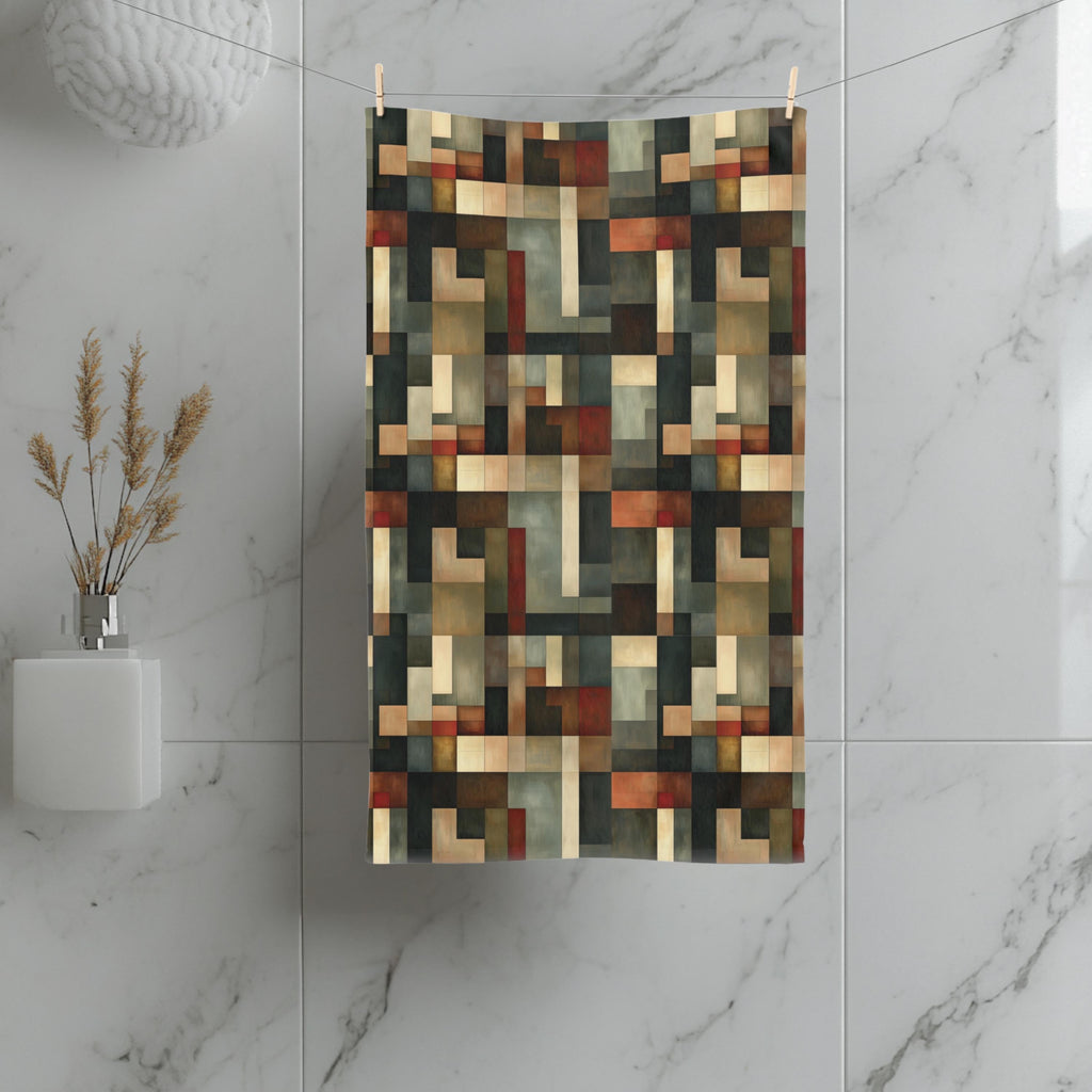 Abstract Geometric Hand Towel: Earthy Muted Palette (Kitchen or Bath)
