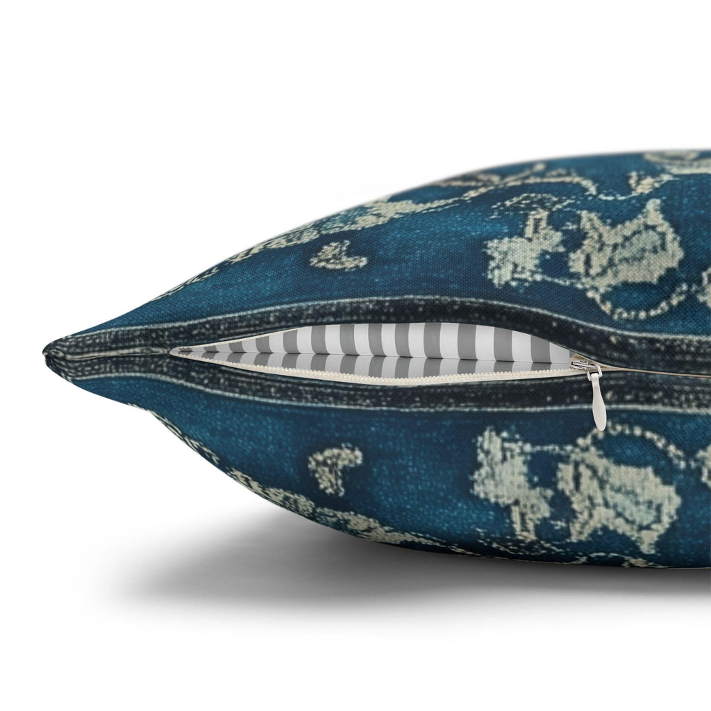 Vintage Teal Medallion Pillow Cover: Persian Rug Print Cushion