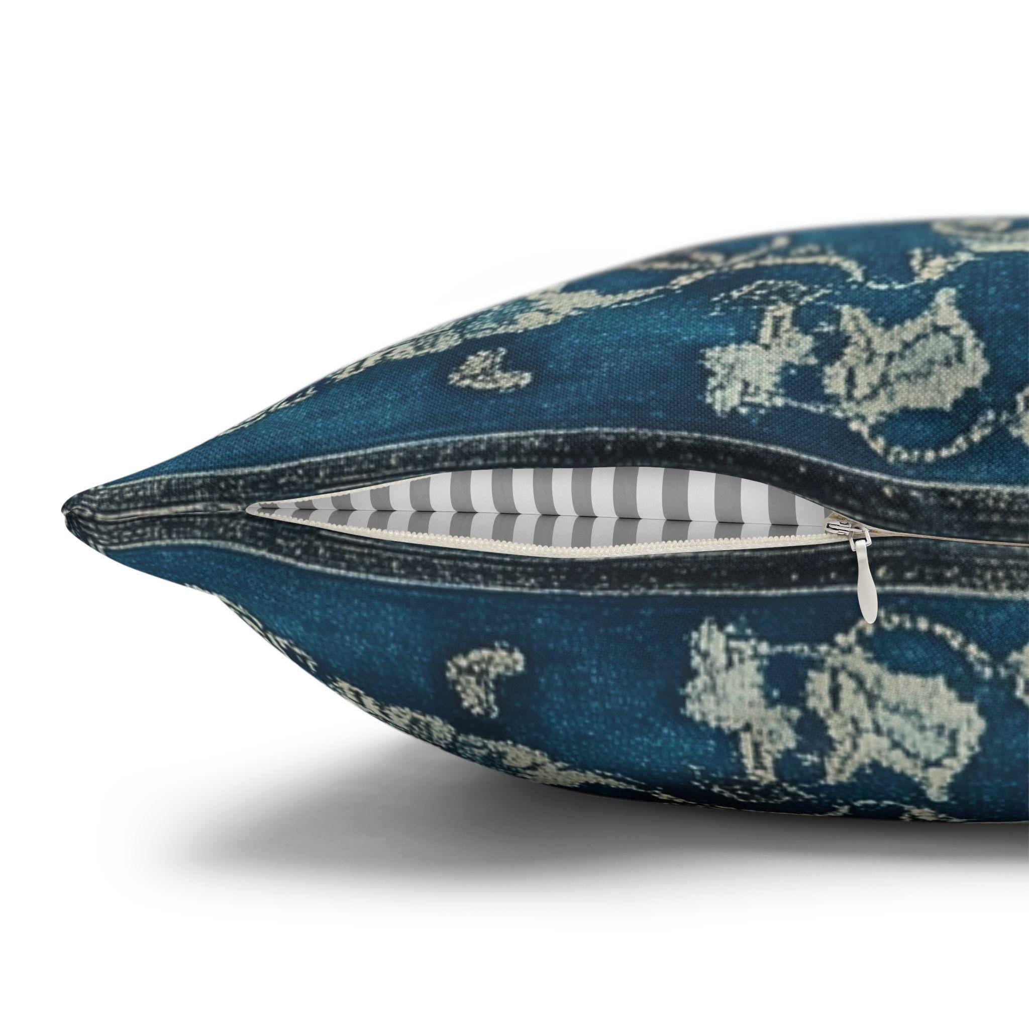 Vintage Teal Medallion Pillow Cover: Persian Rug Print Cushion