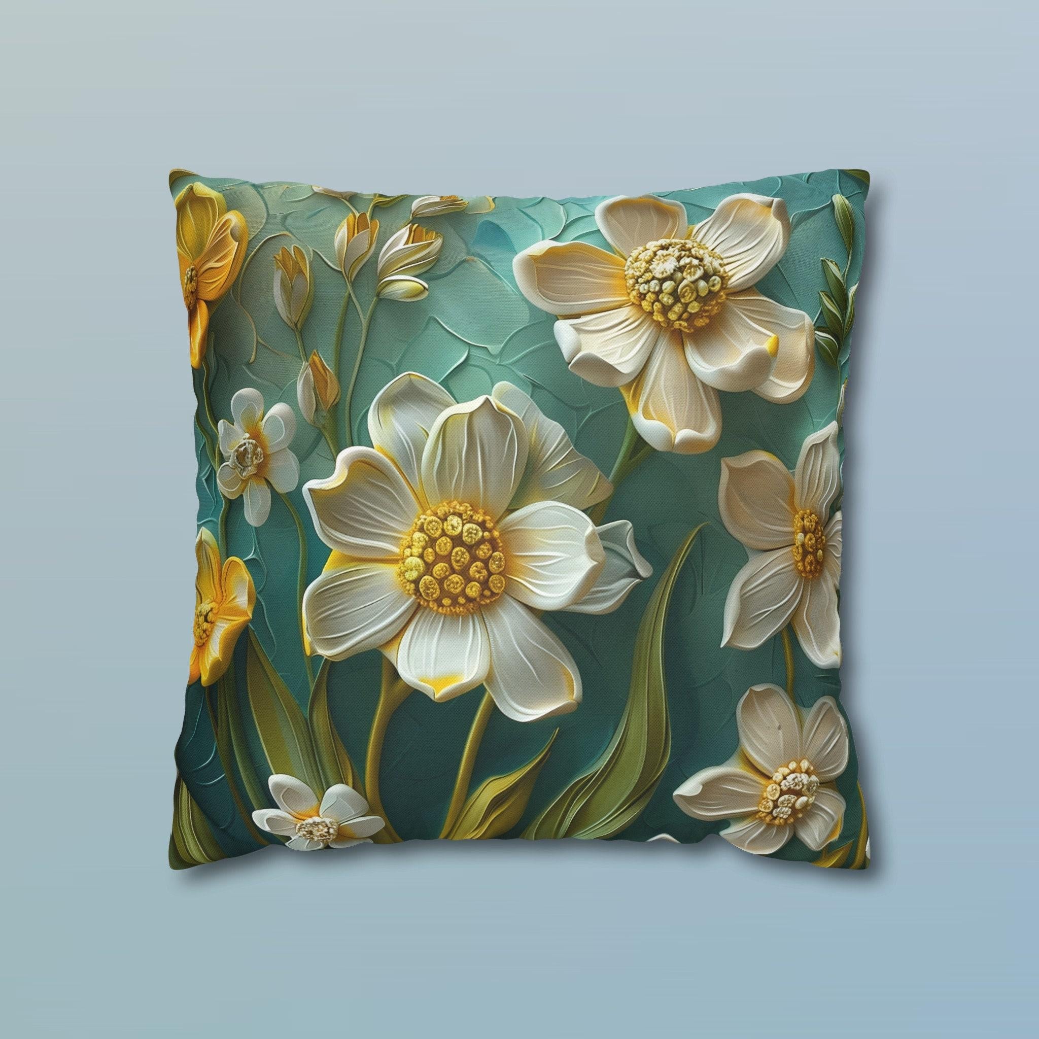 Teal Floral Pillow Cover: Clementine Botanical Garden Accent Cushion
