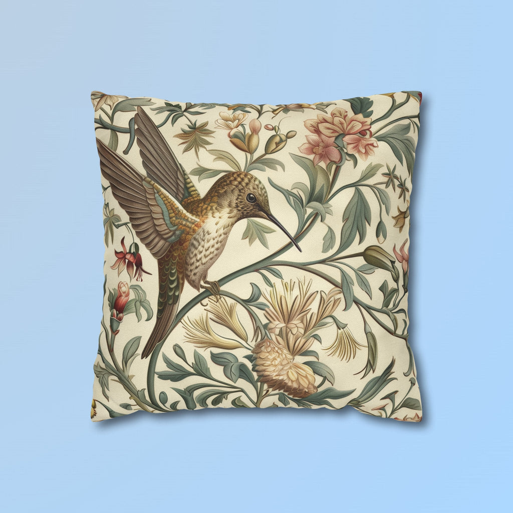 William Morris Hummingbird Pillow Cover: Floral Bird Art