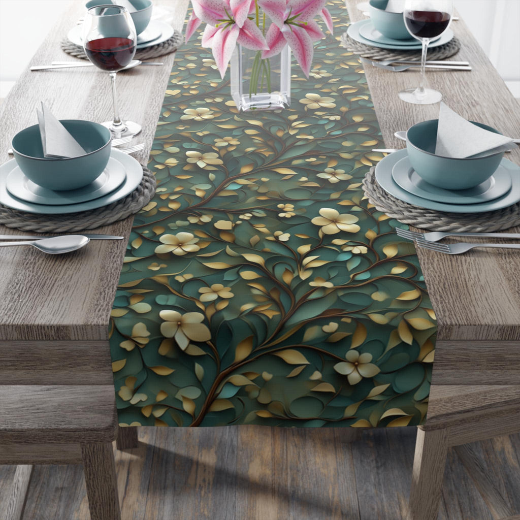Luxurious William Morris Botanical Table Runner - Elegant Cotton Poly Fabric for Sophisticated Dining Decor