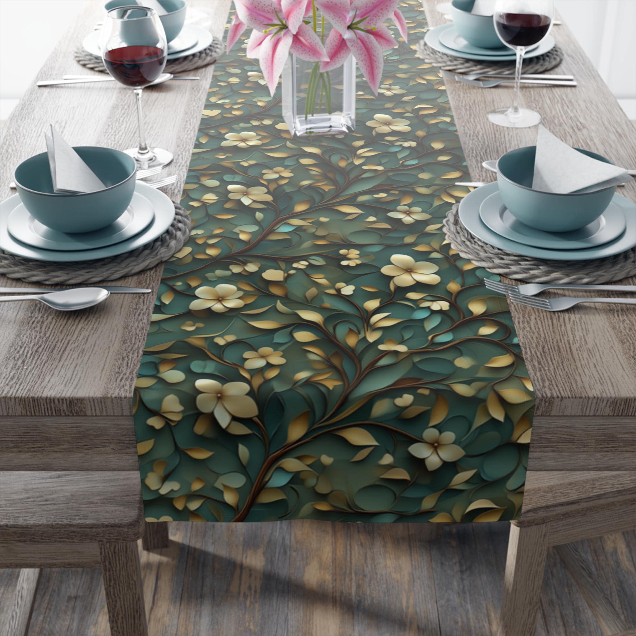 Luxurious William Morris Botanical Table Runner - Elegant Cotton Poly Fabric for Sophisticated Dining Decor