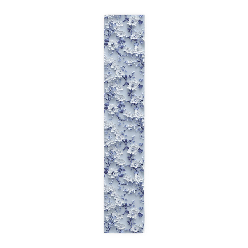 Chinoiserie Table Runner | Blue & White Cherry Blossoms | Elegant Floral Design