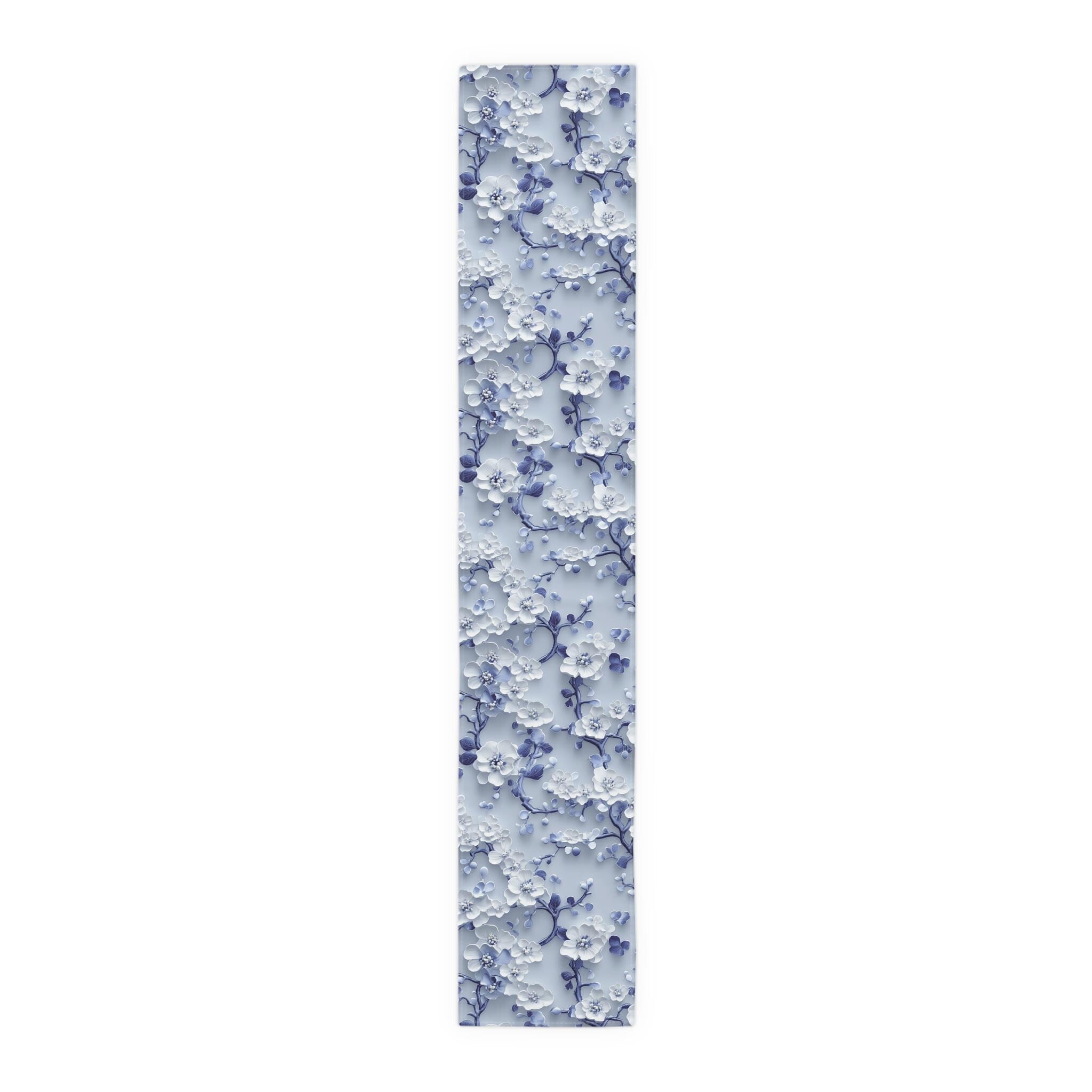 Chinoiserie Table Runner | Blue & White Cherry Blossoms | Elegant Floral Design