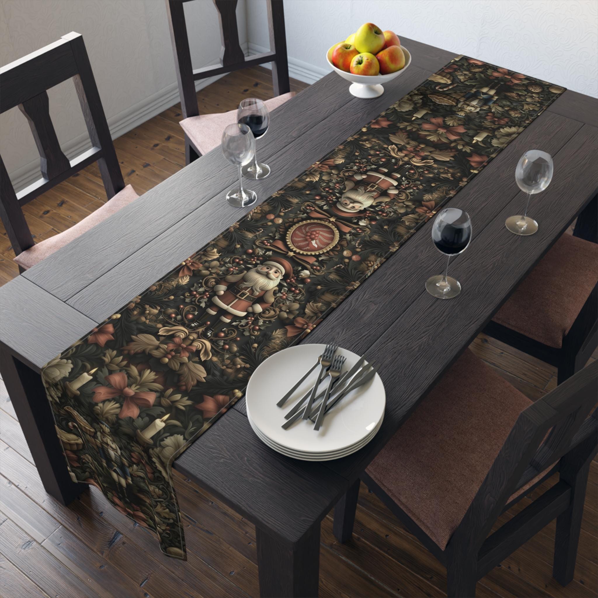William Morris Inspired Christmas Table Runner: Nutcracker and Santa Holiday Table Decor