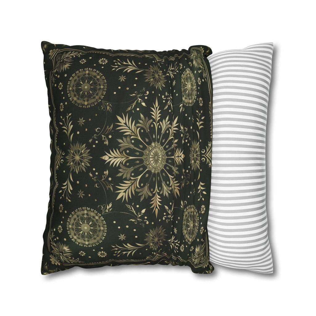 Elegant Dark Emerald Green Christmas Pillow Cover with Golden Snowflakes: Luxurious Holiday Decor