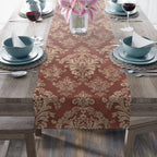 Red and Gold Damask Table Runner: Elegant Holiday Dining Decor