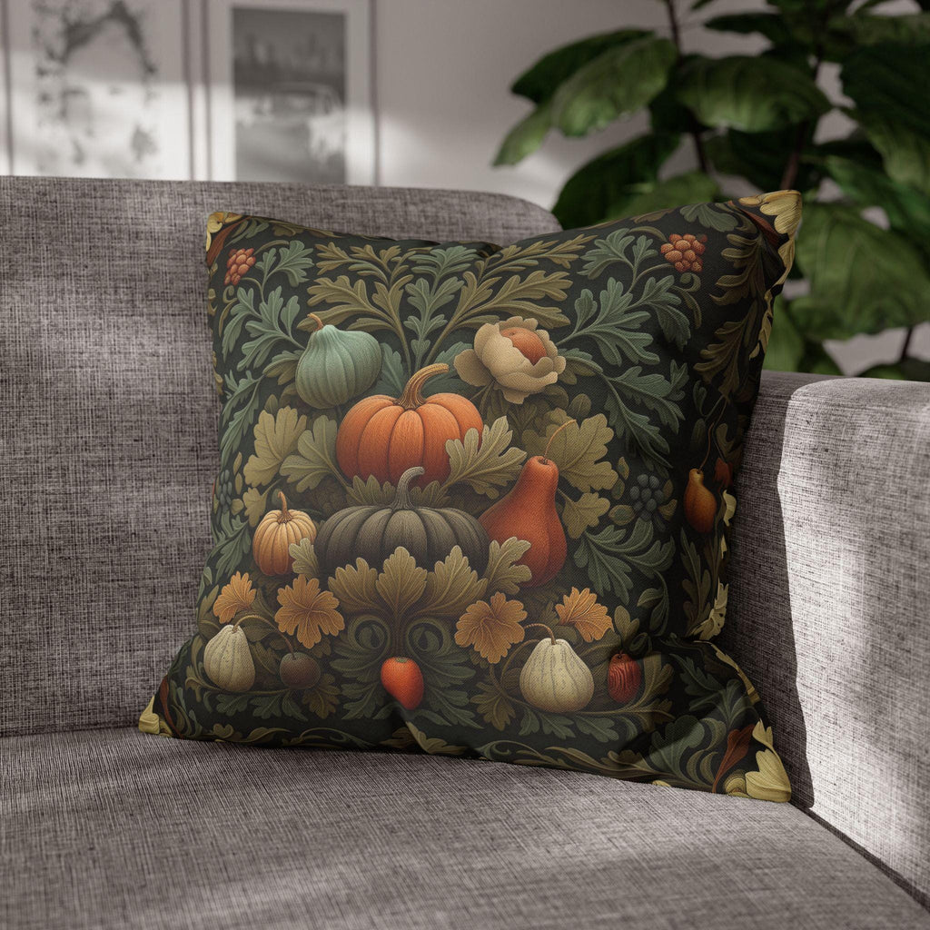 William Morris Inspired Fall Pillow Cover: Sage, Brown & Gold Vintage Style Tapestry
