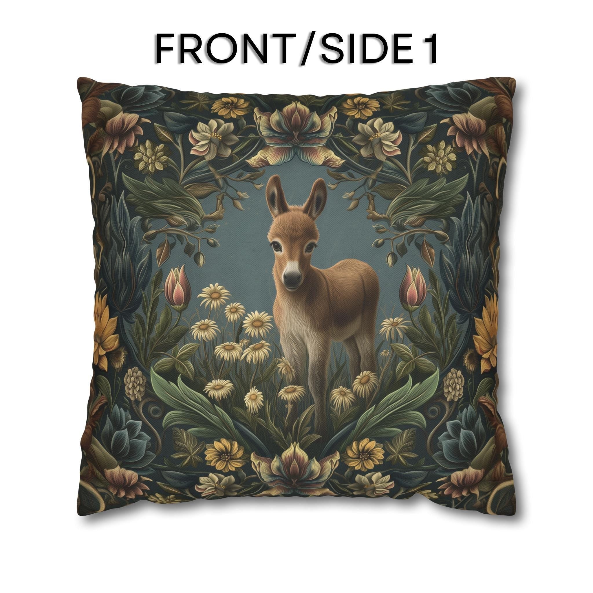 Donkey Pillow Cover:  William Morris Inspired Botanical Daisies Meadow