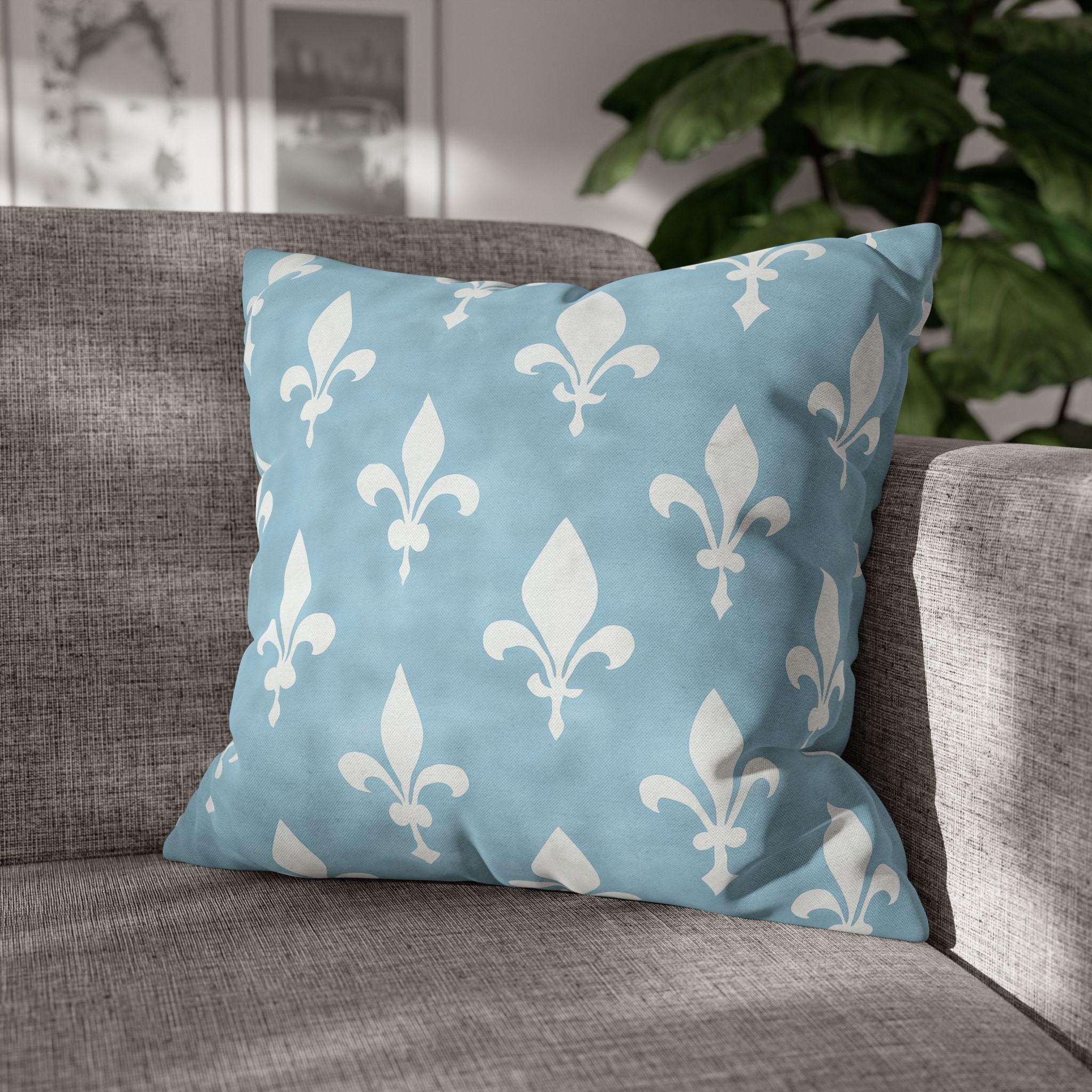 Soft Blue Fleur de Lis Pillow Cover: Elegant French Cottage Chateau Decor Accent