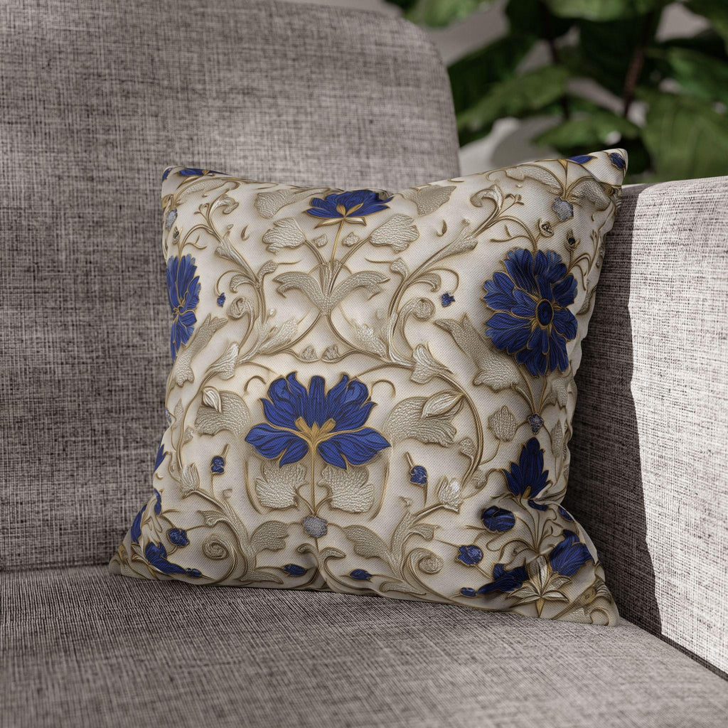 Elegant Cobalt and Gold Baroque Pillow Cover: Blue and Cream Decorative Accent Cushion