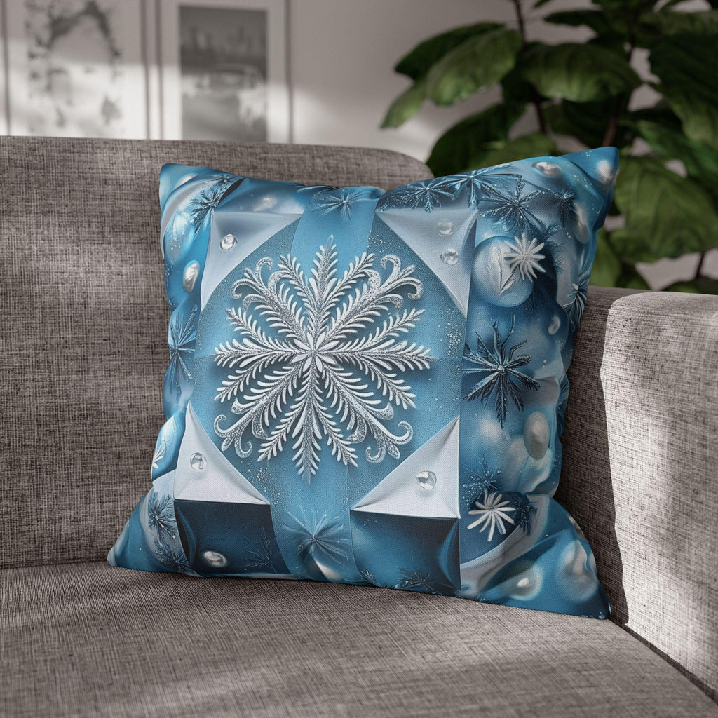 Icy Blue Frozen Snowflake Pillow Cover, with Silver & White Winter Home Decor Pillowcase