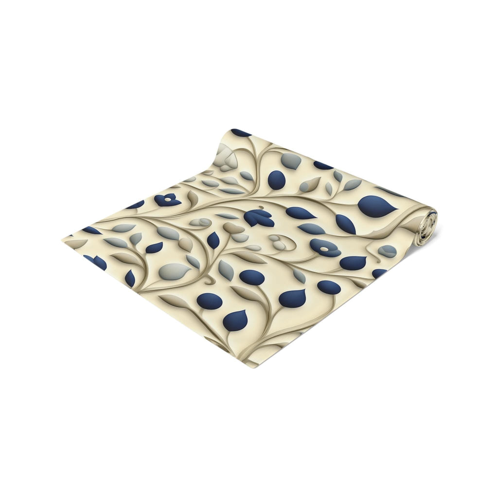 William Morris Inspired Navy & Taupe Floral Table Runner: Elegant Botanical Dining Decor