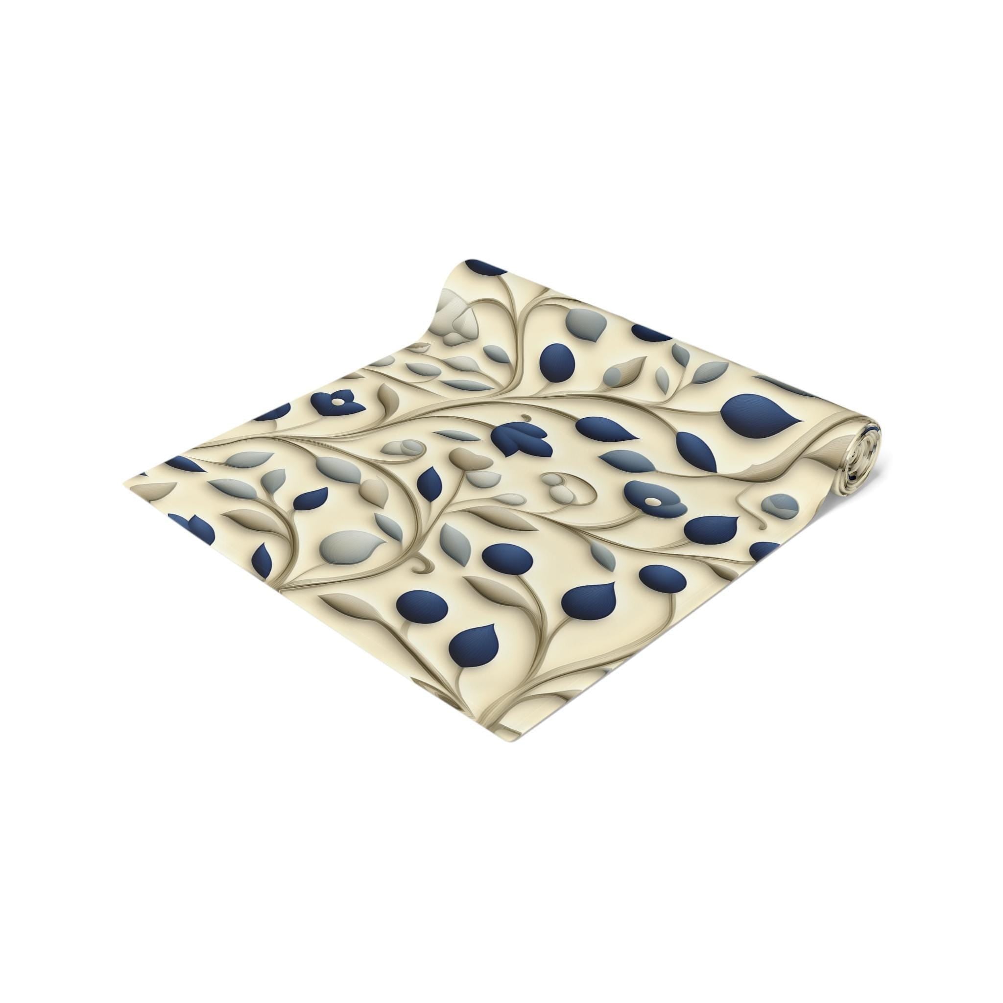 William Morris Inspired Navy & Taupe Floral Table Runner: Elegant Botanical Dining Decor
