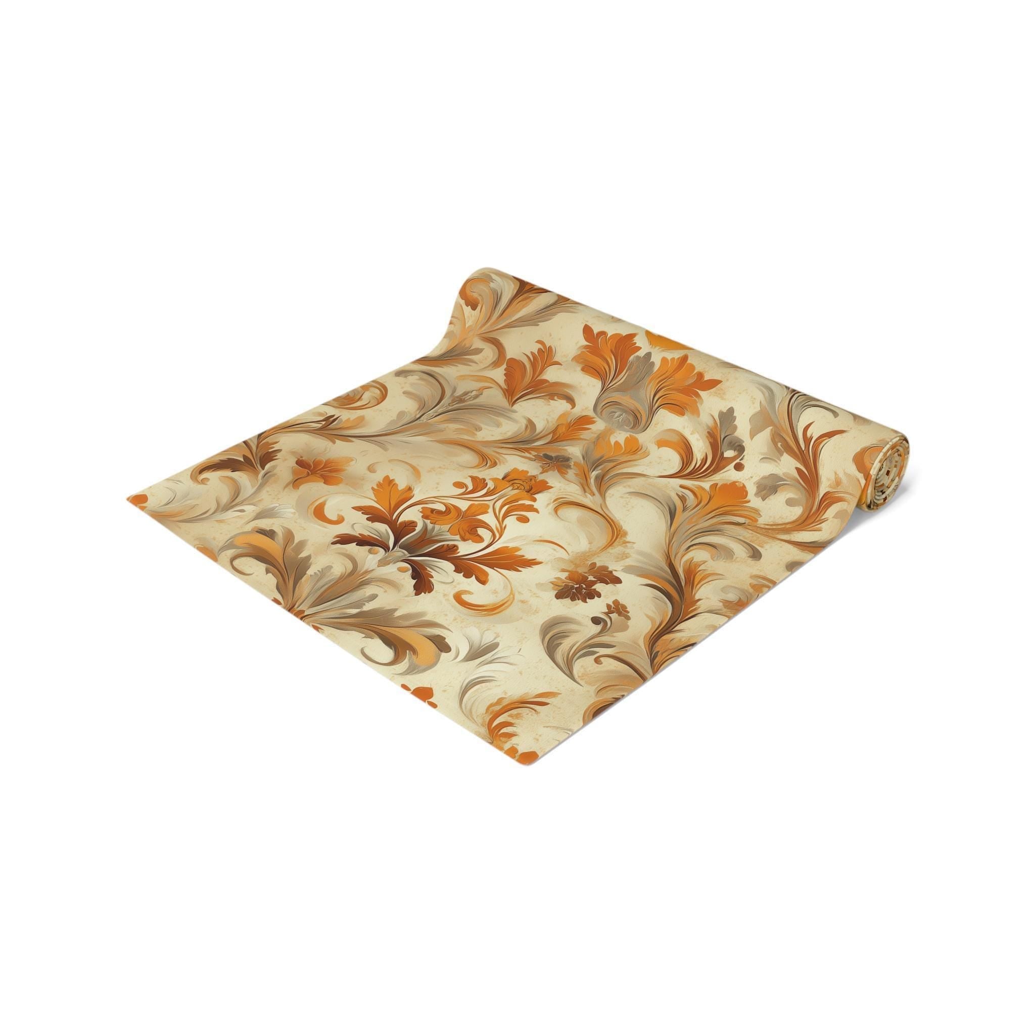 Autumn Damask Table Runner: Earthy Floral Fall Decor
