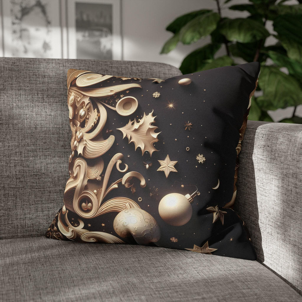 Christmas Pillow Cover: Beige Holiday Motifs, Starry Sky