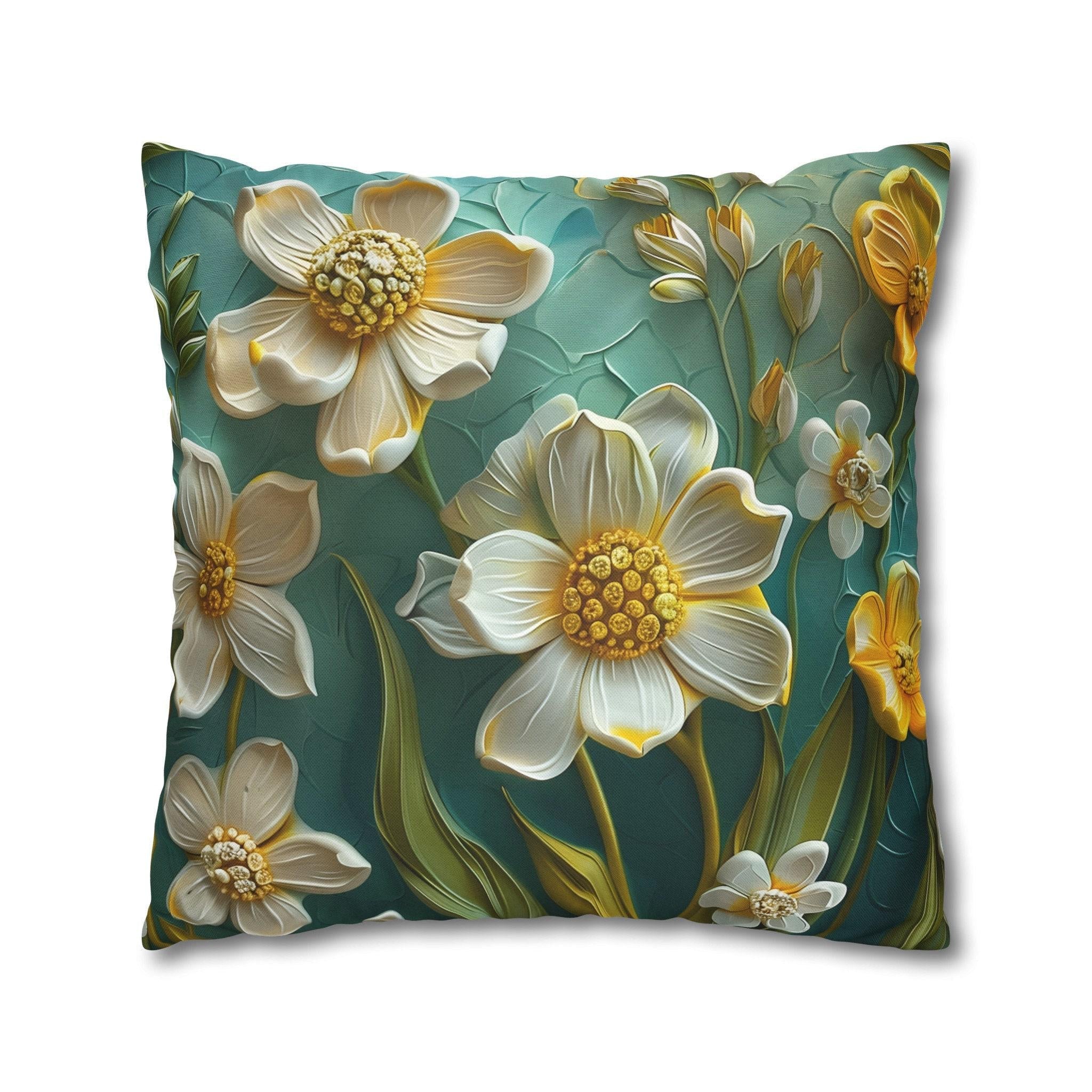 Teal Floral Pillow Cover: Clementine Botanical Garden Accent Cushion