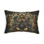William Morris Inspired Autumn Lumbar Pillow: Blue Gold & Ivory Botanical Harvest Design