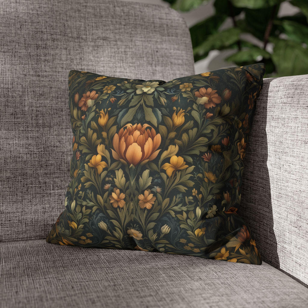 William Morris Botanical Square Pillow Cover: Golden Ochre Floral Tapestry