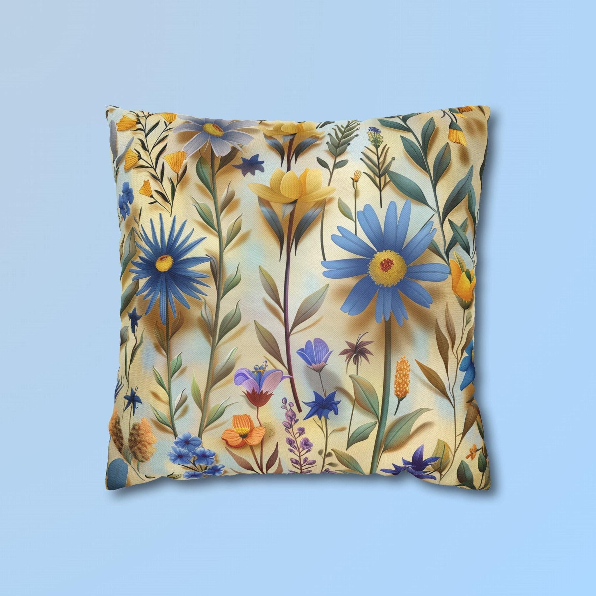 Wildflower Pillow Cover: Multicolored Floral Cottagecore Cushion