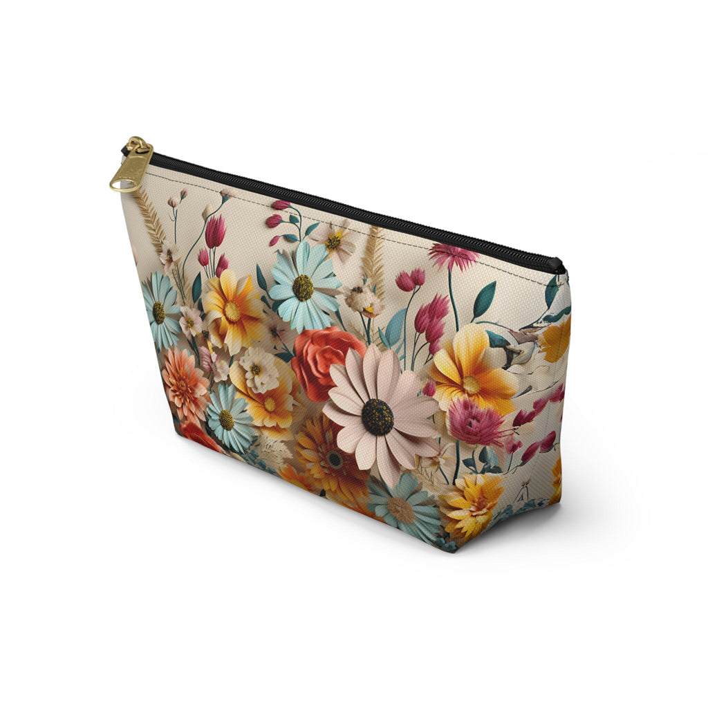 Vibrant Floral Accessory Pouch: Travel Cosmetics Bag, Zippered Makeup Case, Gift for Mom