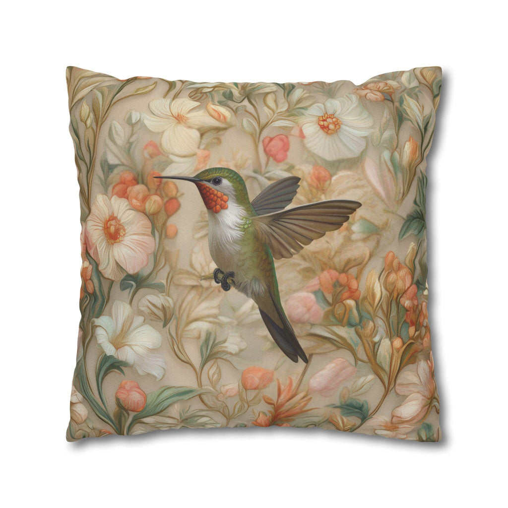 William Morris Hummingbird Pillow Cover: Peach Vintage Style Garden Cushion