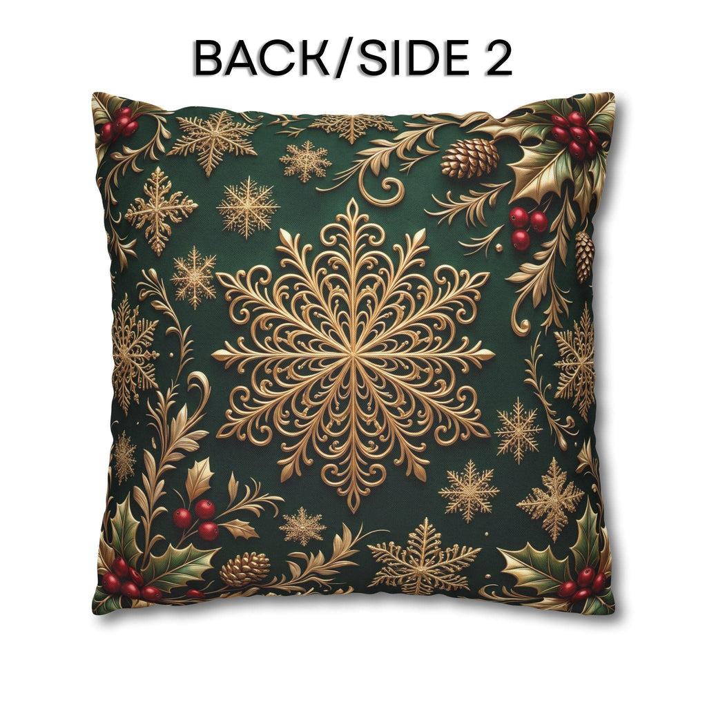 Emerald Green Holiday Pillow Cover: Brushed Gold Snowflake, Jewel Tone Christmas Urban Decor