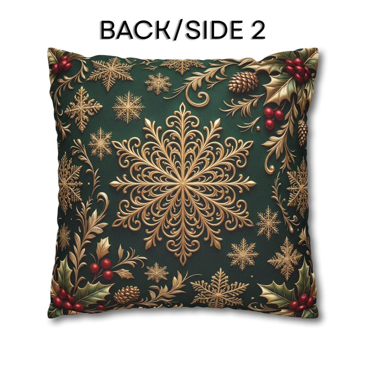 Emerald Green Holiday Pillow Cover: Brushed Gold Snowflake, Jewel Tone Christmas Urban Decor