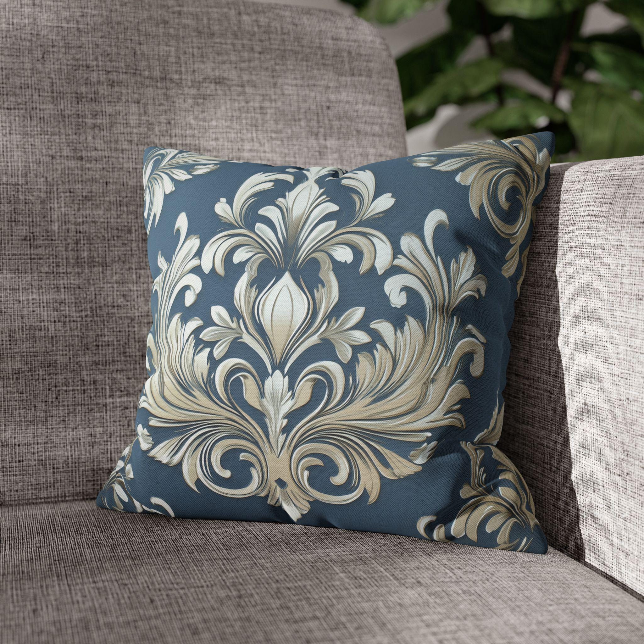 Opulent Damask Square Pillowcase: Classic Elegance for Bedroom & Living Room with Scroll Floral Design