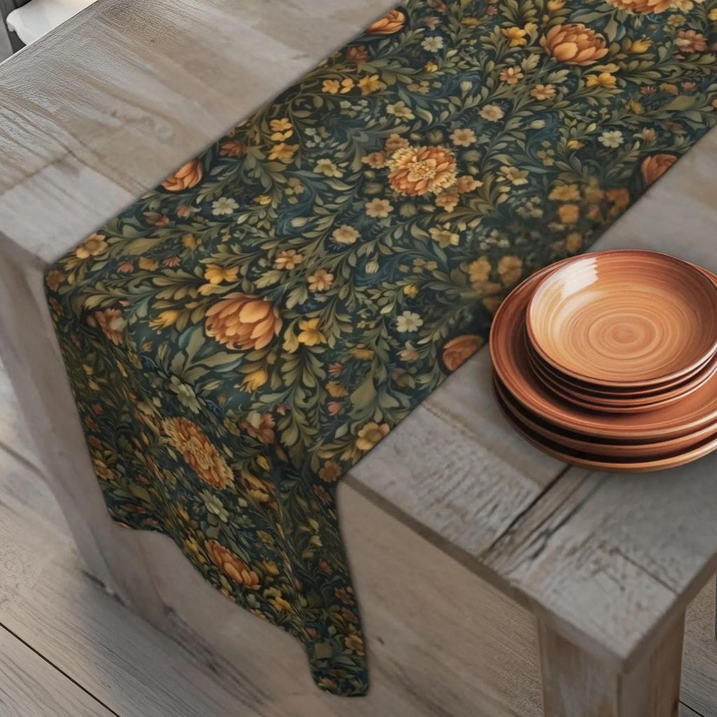 William Morris Botanical Table Runner: Golden Ochre Floral Tapestry