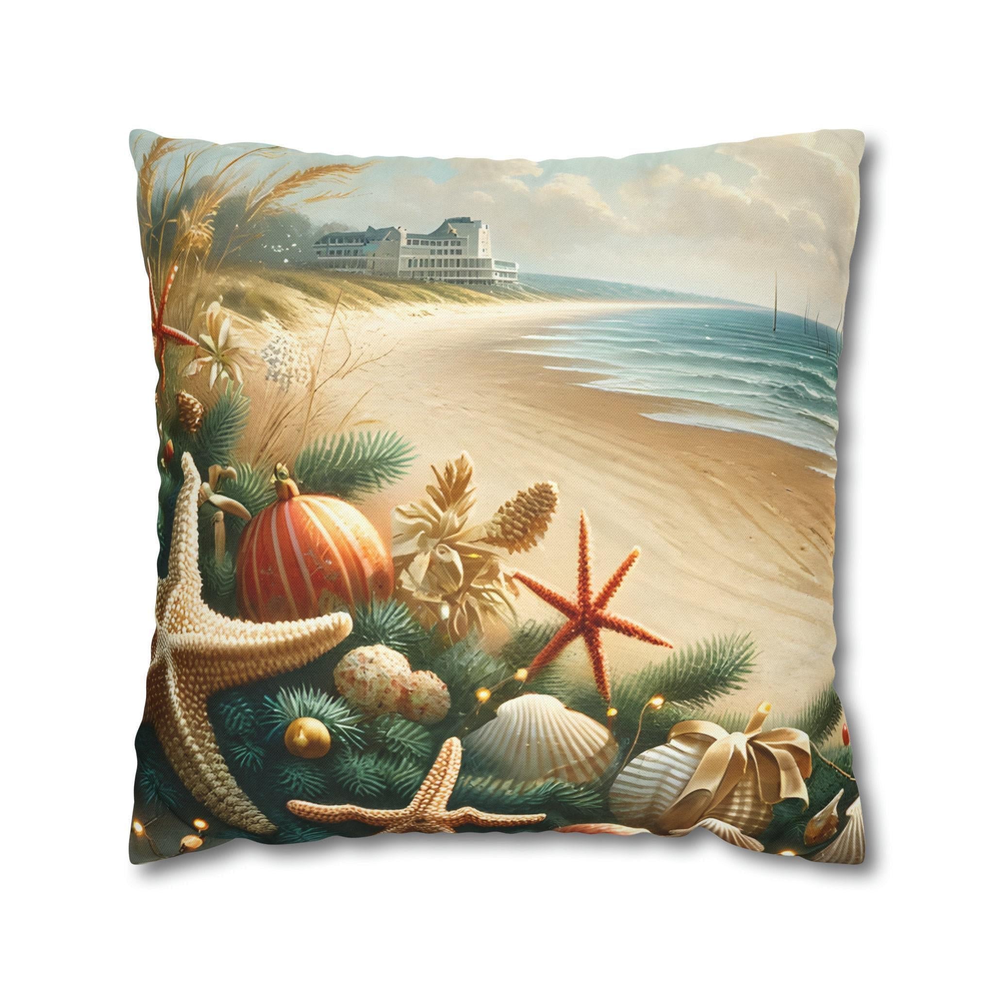 Coastal Christmas Pillow Cover, Starfish & Seashells (Multiple Sizes)