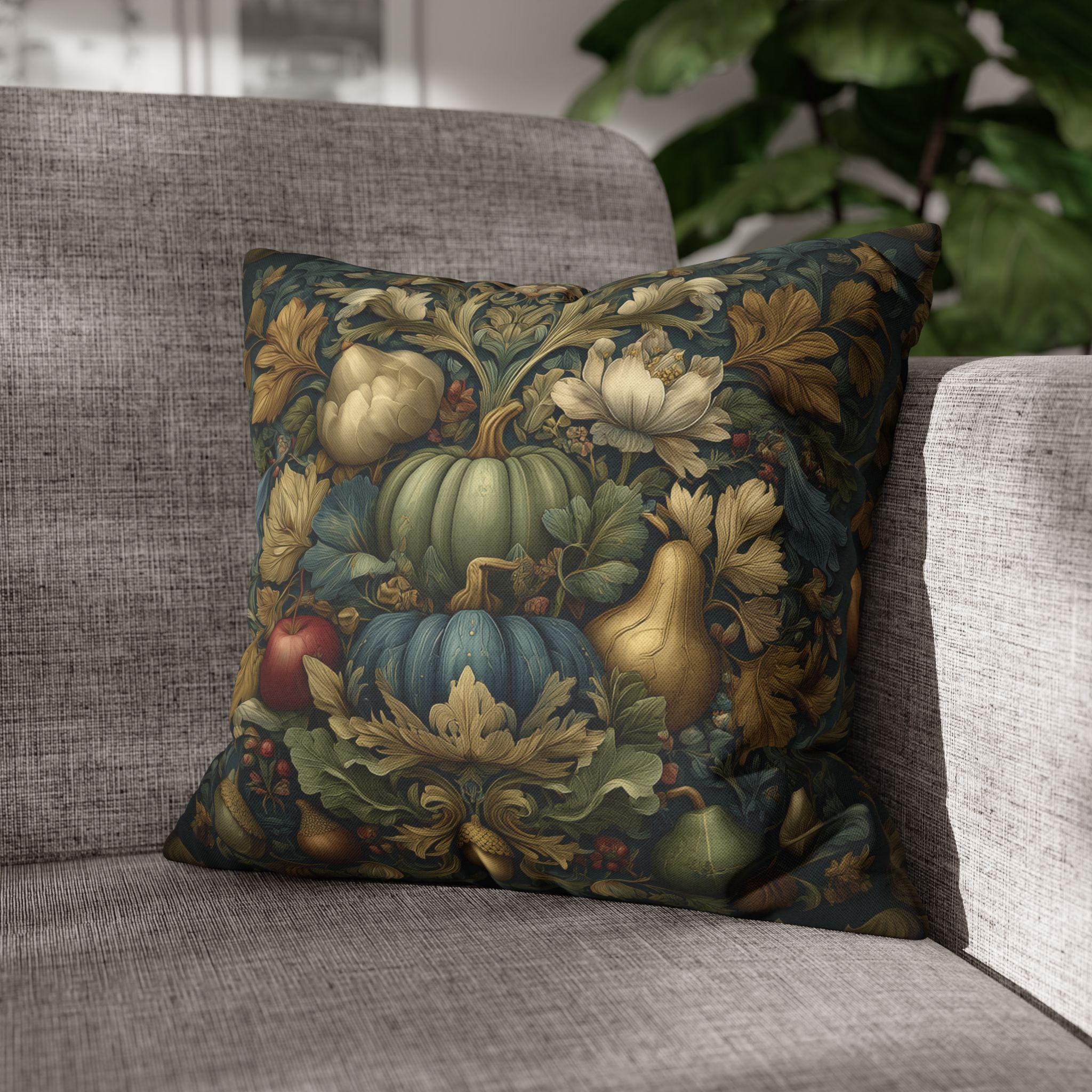 William Morris Inspired Tapestry Pillow Cover: Botanical Autumn Harvest for Cozy Fall Home Decor