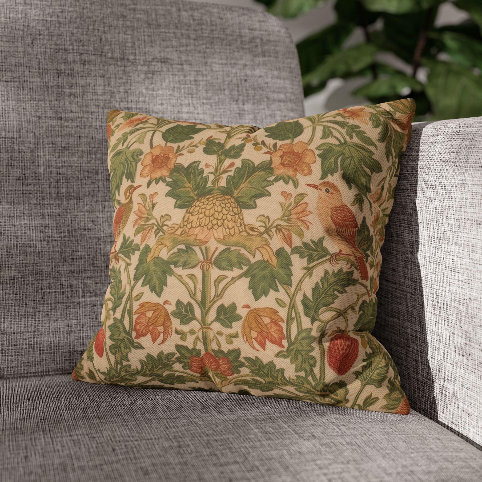 William Morris Strawberry Thief inspired Pillow Cover: Sage Terracotta Cream Pillowcase