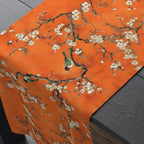 Chinoiserie Table Runner:  Burnt Orange with White Blossoms and Birds for Asian-Inspired Decor