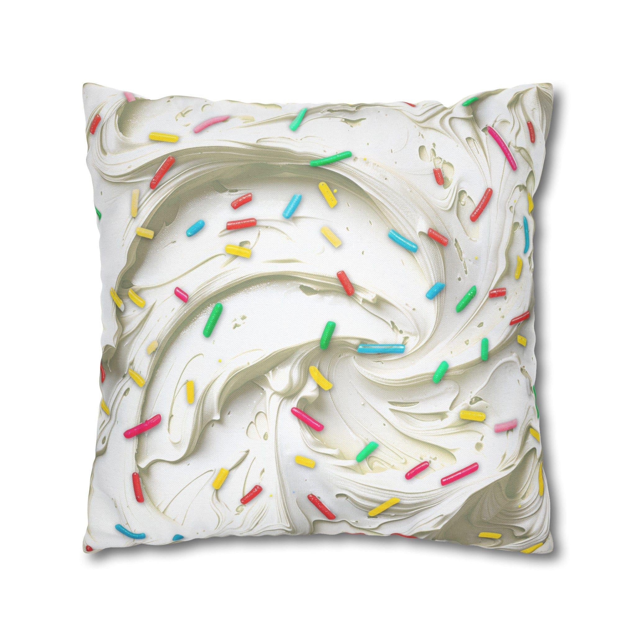 Square Throw Pillow Cover: Simulated Frosting with Rainbow Sprinkles - Sweet Home Decor