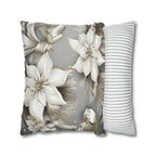 Elegant White Poinsettia Silver Ribbon Pillow Cover: Luxurious Holiday Decor for Couch