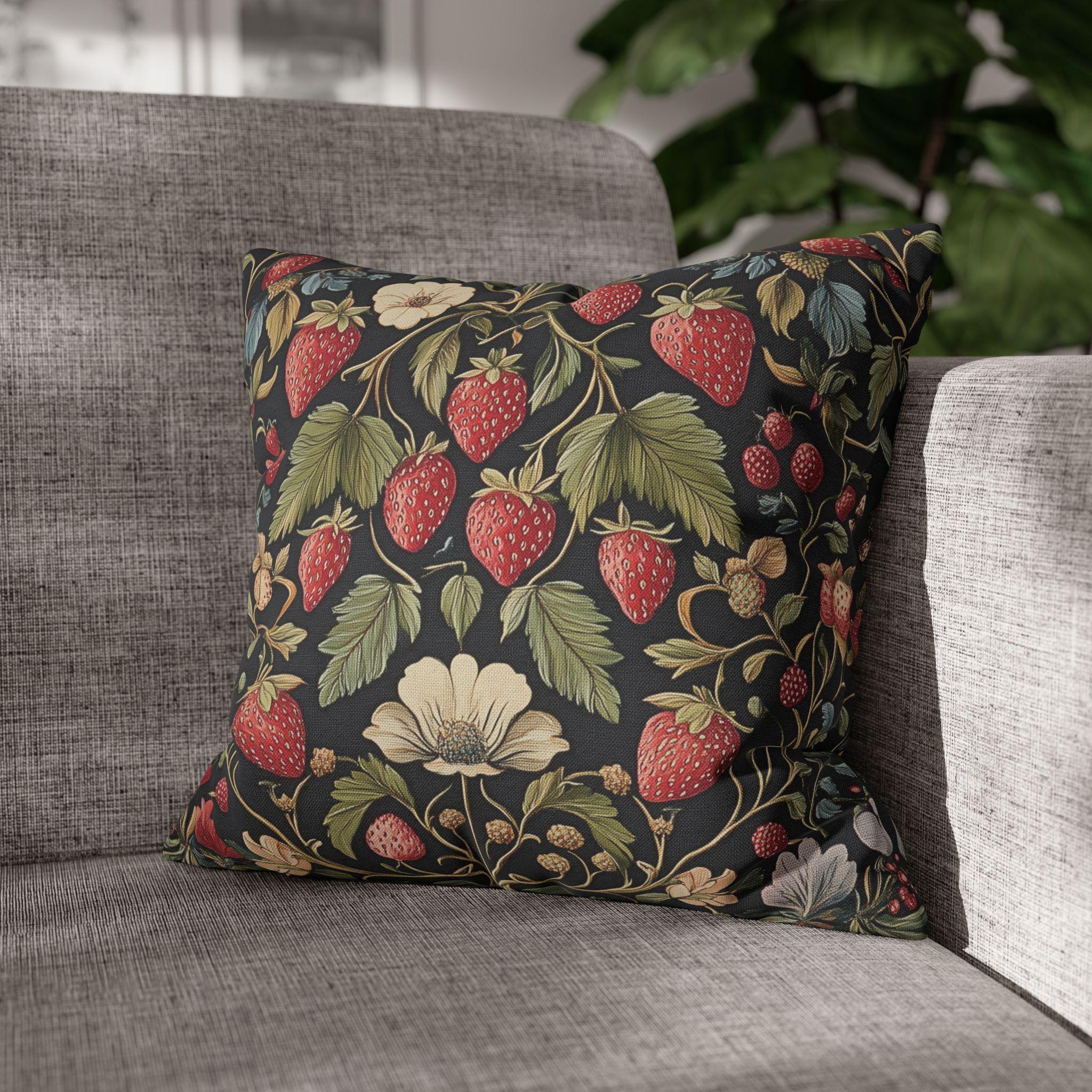 William Morris Inspired Strawberry Thief Pillow Cover: Modern Floral Farmhouse Decor Pillowcase