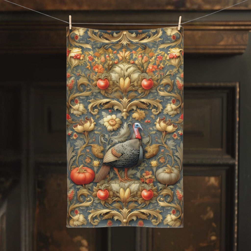 William Morris Wild Turkey Hand Towel: Autumn Harvest Thanksgiving Decor