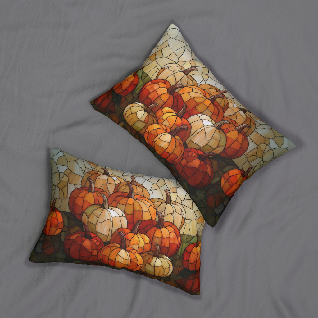 Pumpkin Mosaic Lumbar Pillow, Fall Decor, Stained Glass Effect