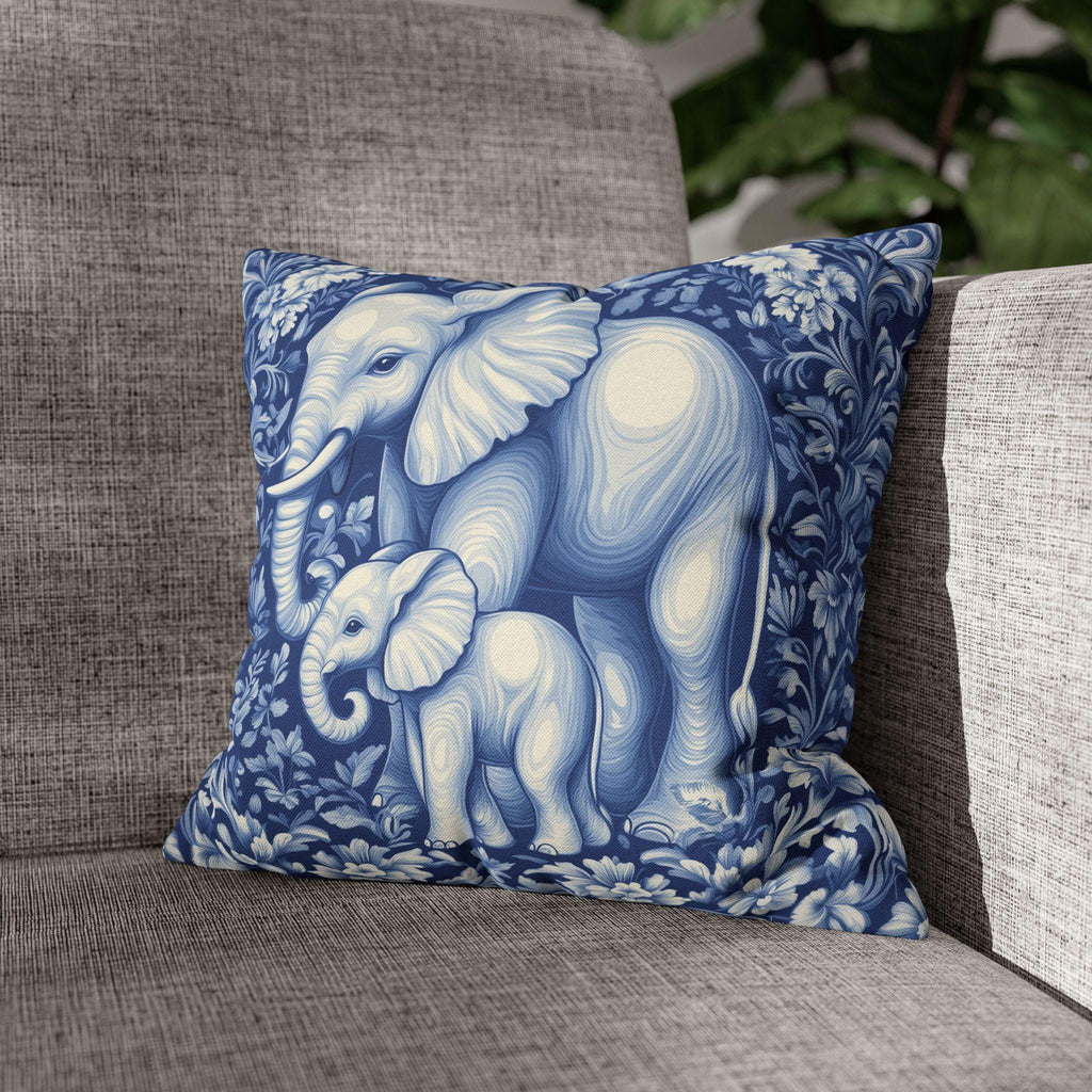 William Morris Inspired Elephant Pillow Cover: Blue & White Botanical Tapestry Cushion Case